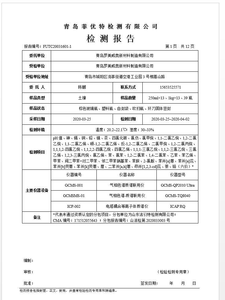 青岛罗美威奥新材料制造有限公司土壤监测报告(2020年度)(图2)